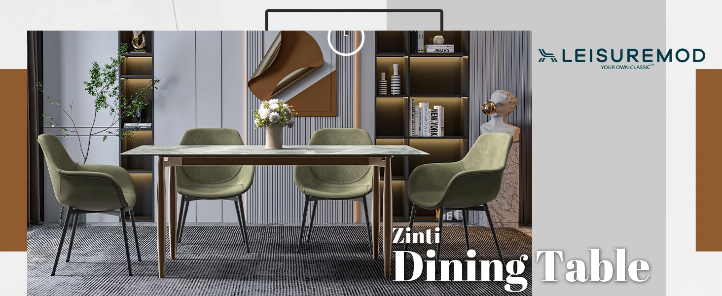 Zinti Series Modern Dining Table Bronze Base, With 55" Light Grey Sintered Stone Top
