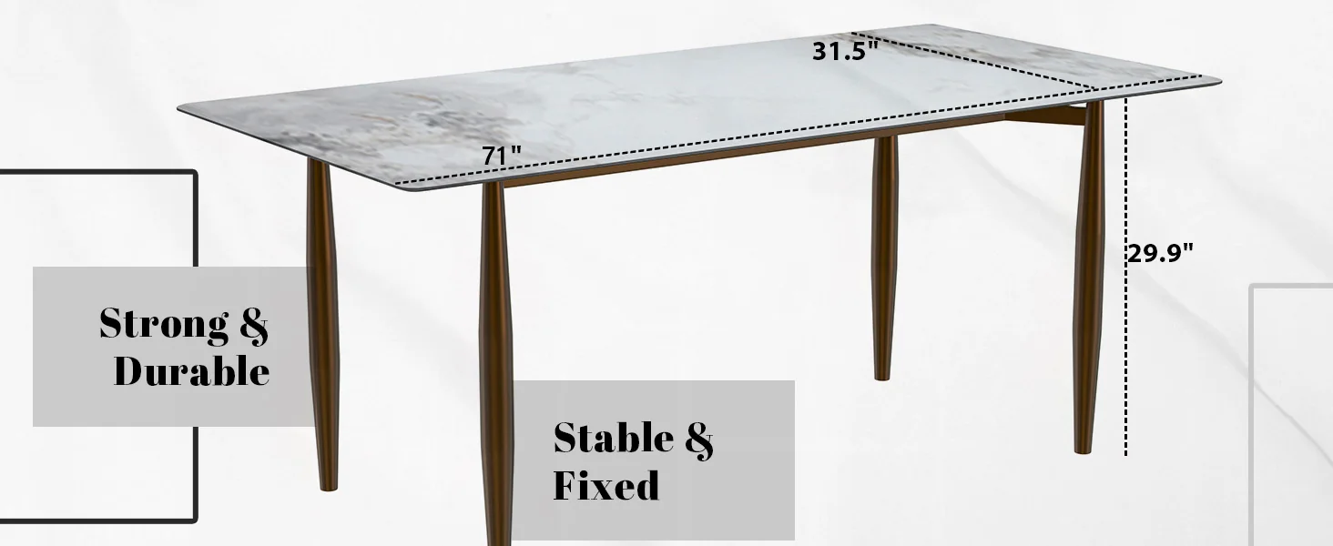 Zinti Series Modern Dining Table Bronze Base, With 55" Medium Grey Sintered Stone Top
