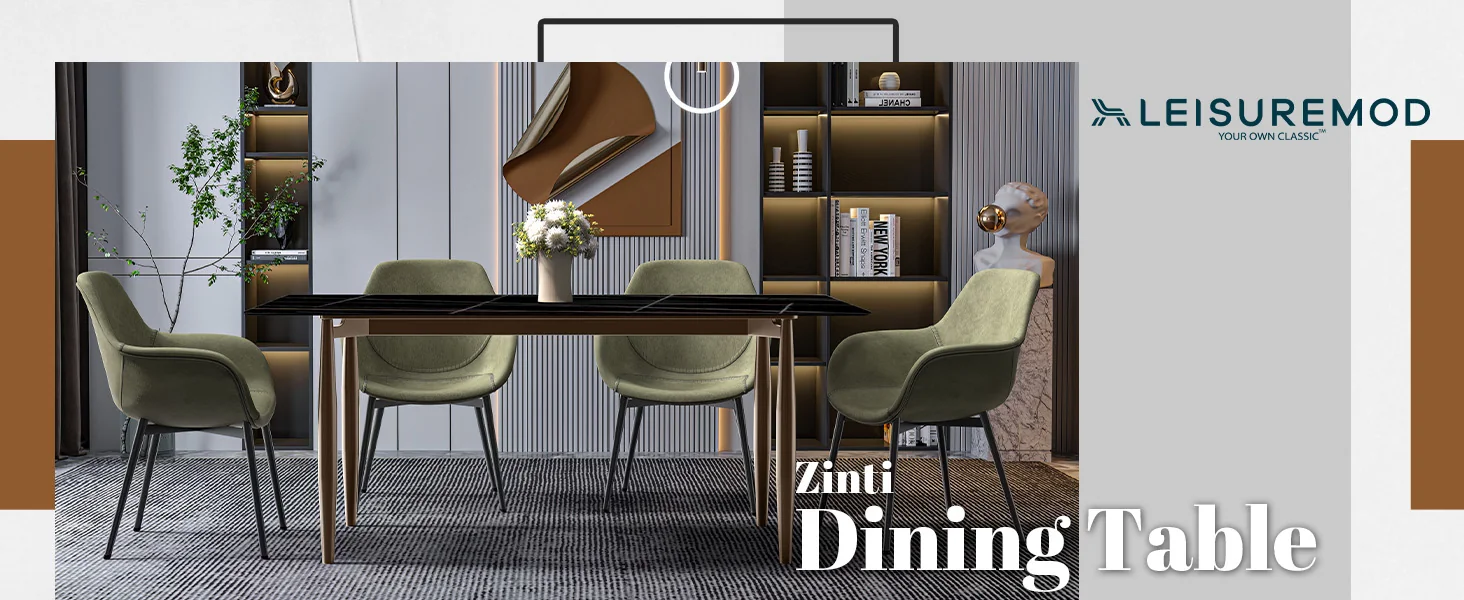Zinti Series Modern Dining Table Bronze Base, With 62" Black/Gold Sintered Stone Top