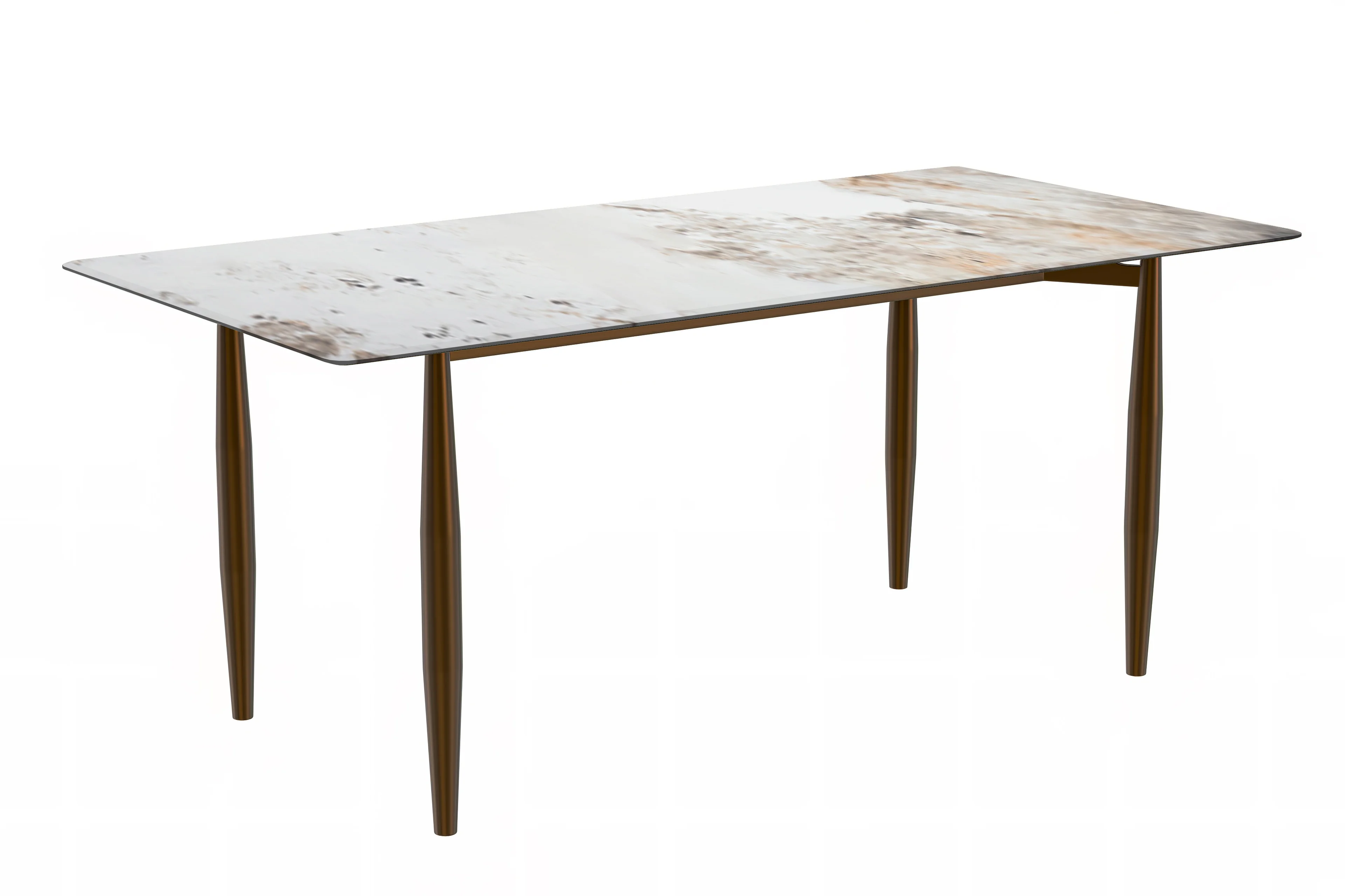 Zinti Series Modern Dining Table Bronze Base, With 62" White Grey Sintered Stone Top
