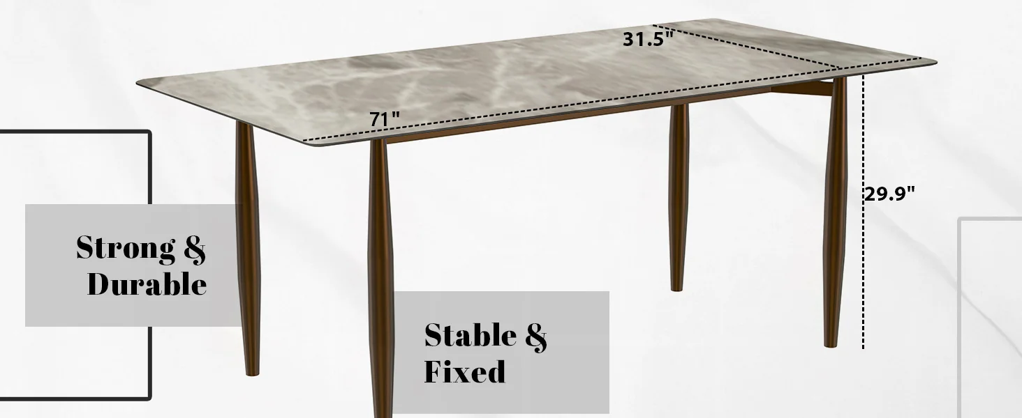 Zinti Series Modern Dining Table Bronze Base, With 62" Deep Grey Sintered Stone Top