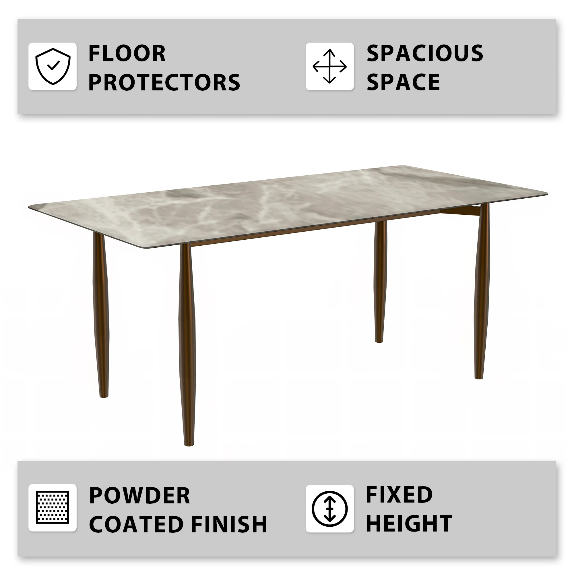 Zinti Series Modern Dining Table Bronze Base, With 62" Deep Grey Sintered Stone Top