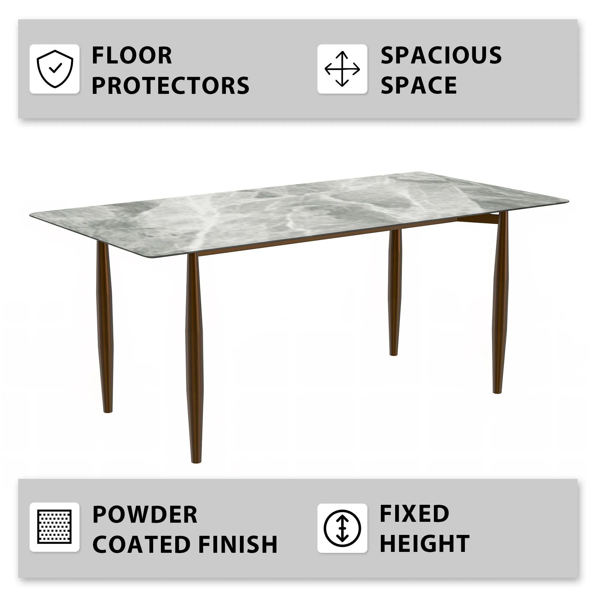 Zinti Series Modern Dining Table Bronze Base, With 62" Light Grey Sintered Stone Top