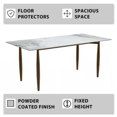 Zinti Series Modern Dining Table Bronze Base, With 62" Medium Grey Sintered Stone Top
