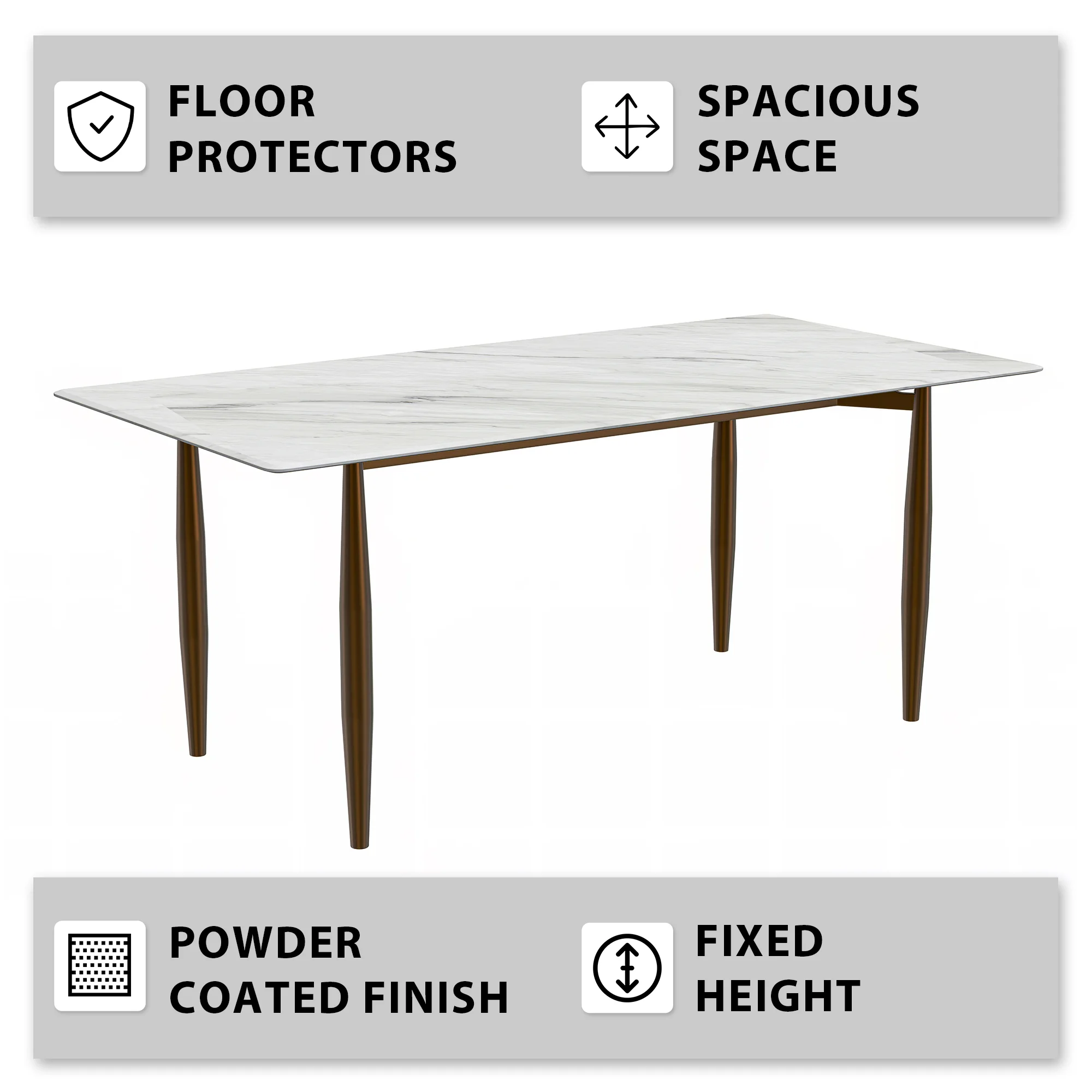 Zinti Series Modern Dining Table Bronze Base, With 62" White Sintered Stone Top