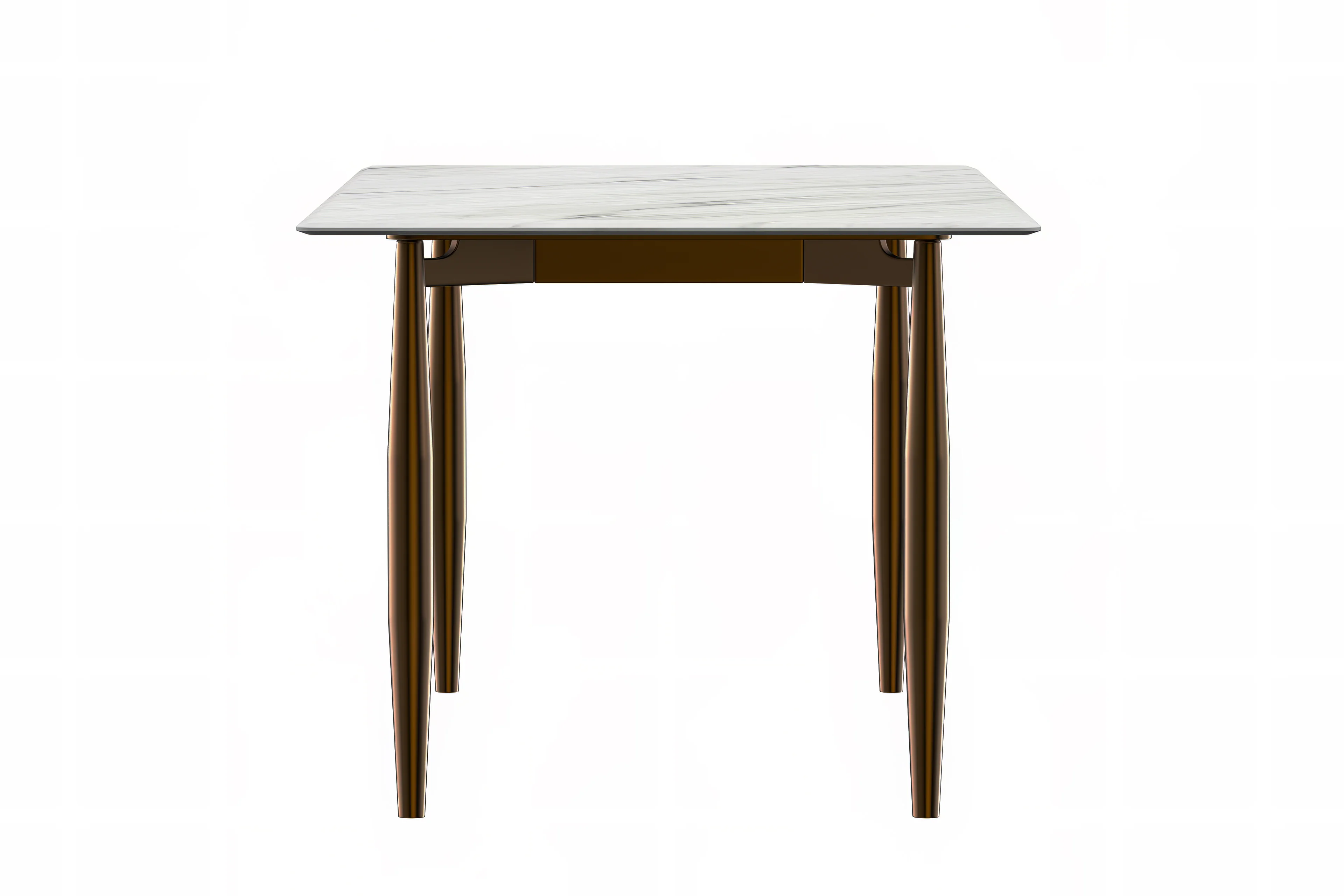 Zinti Series Modern Dining Table Bronze Base, With 62" White Sintered Stone Top