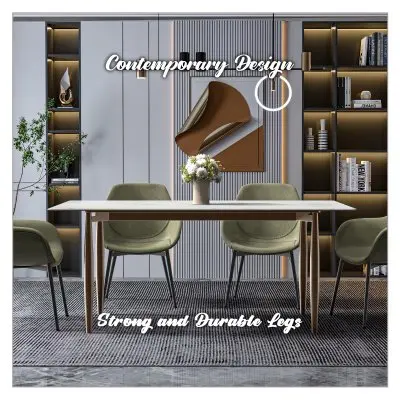 Zinti Series Modern Dining Table Bronze Base, With 62" White Sintered Stone Top