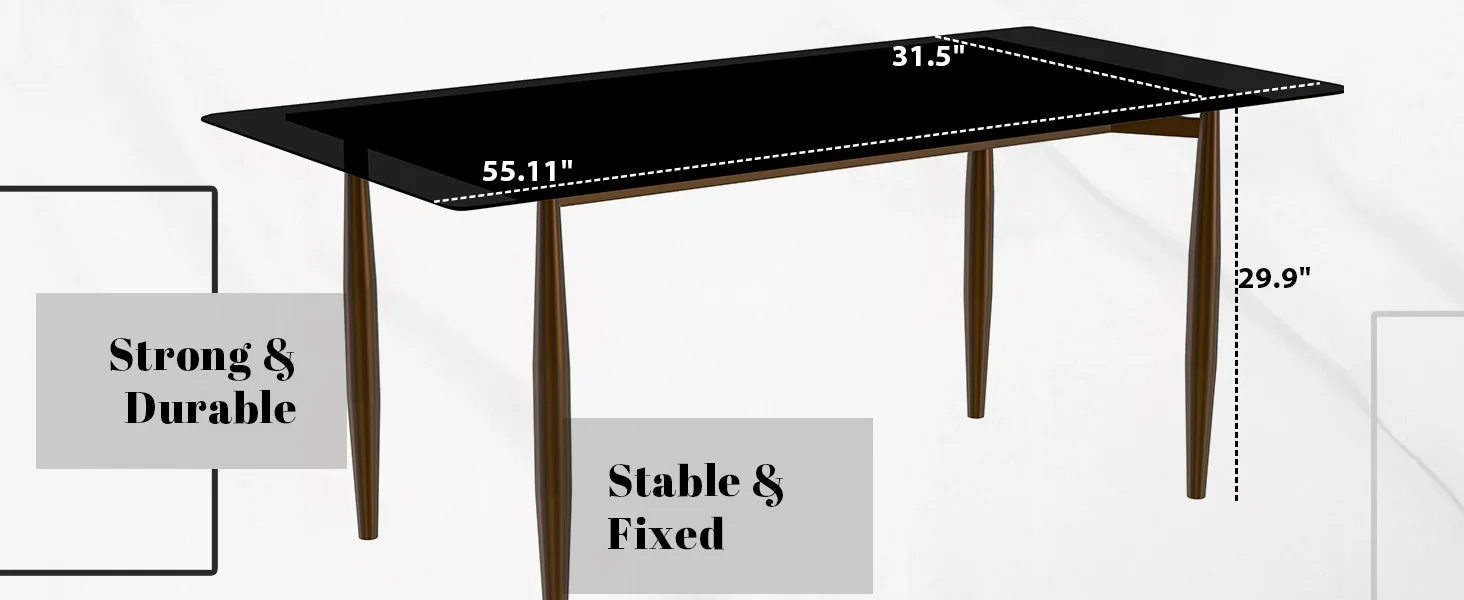 Zinti Series Modern Dining Table Bronze Base, With 71" Black Glass Top