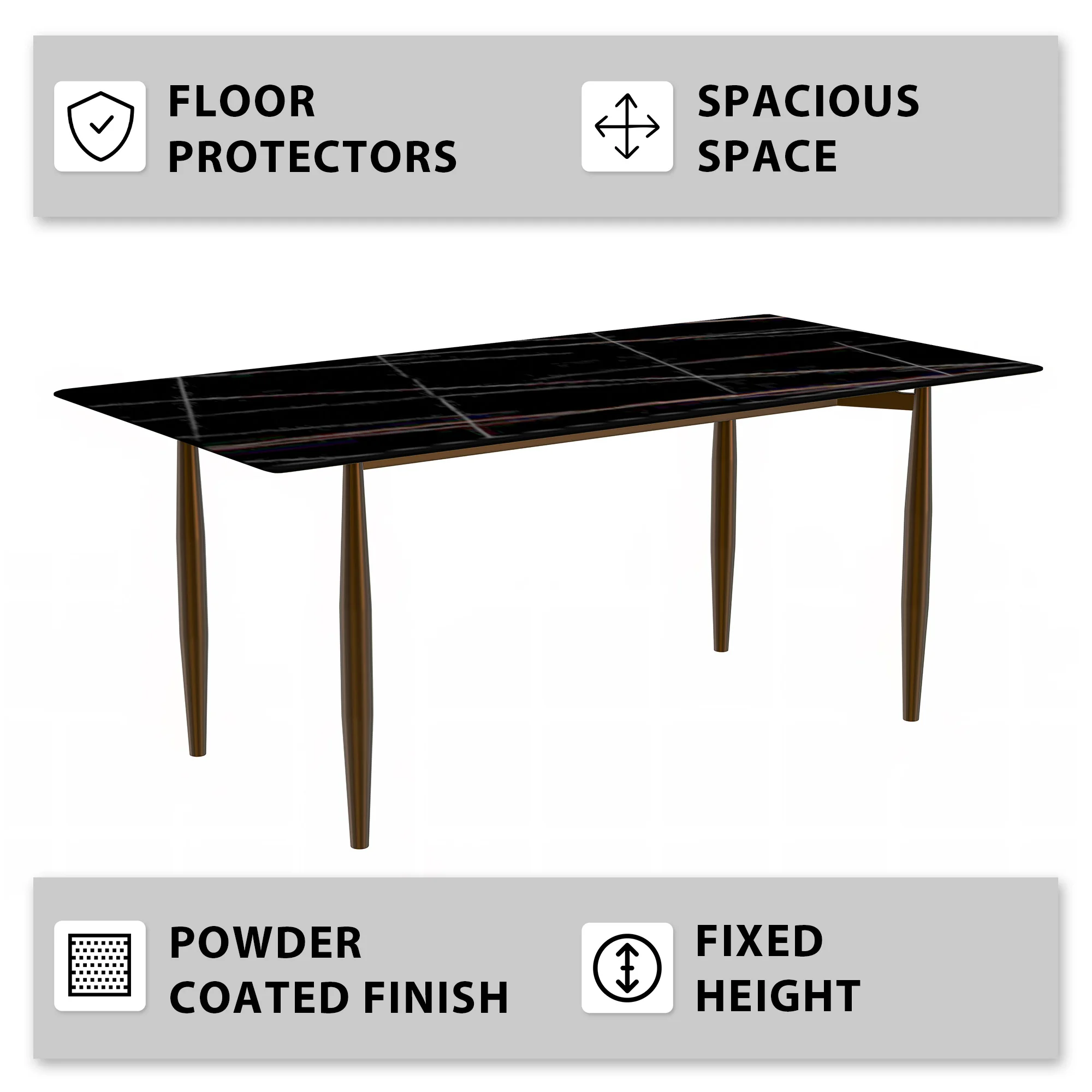 Zinti Series Modern Dining Table Bronze Base, With 71" Black/Gold Sintered Stone Top