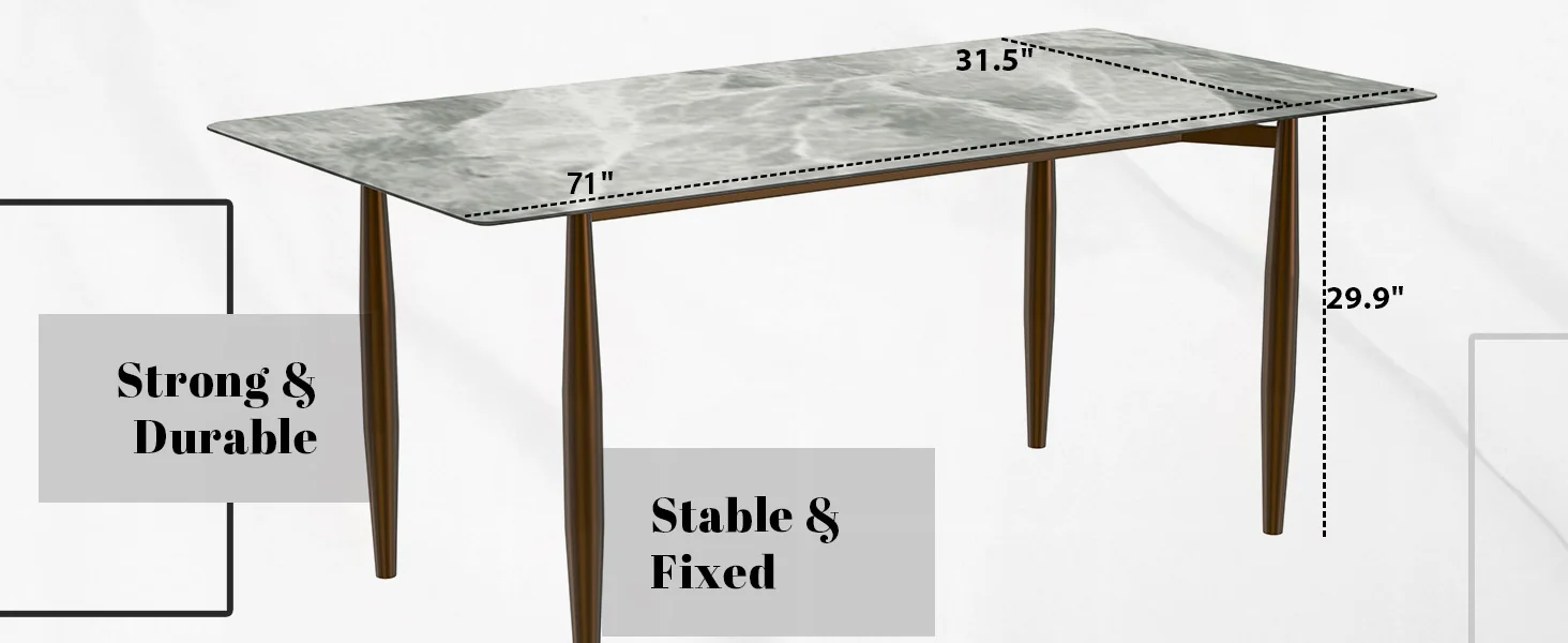 Zinti Series Modern Dining Table Bronze Base, With 71" Light Grey Sintered Stone Top