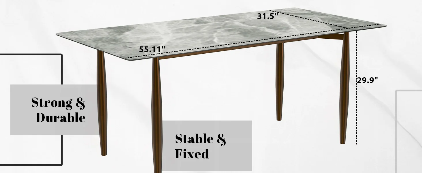 Zinti Series Modern Dining Table Bronze Base, With 71" Light Grey Sintered Stone Top