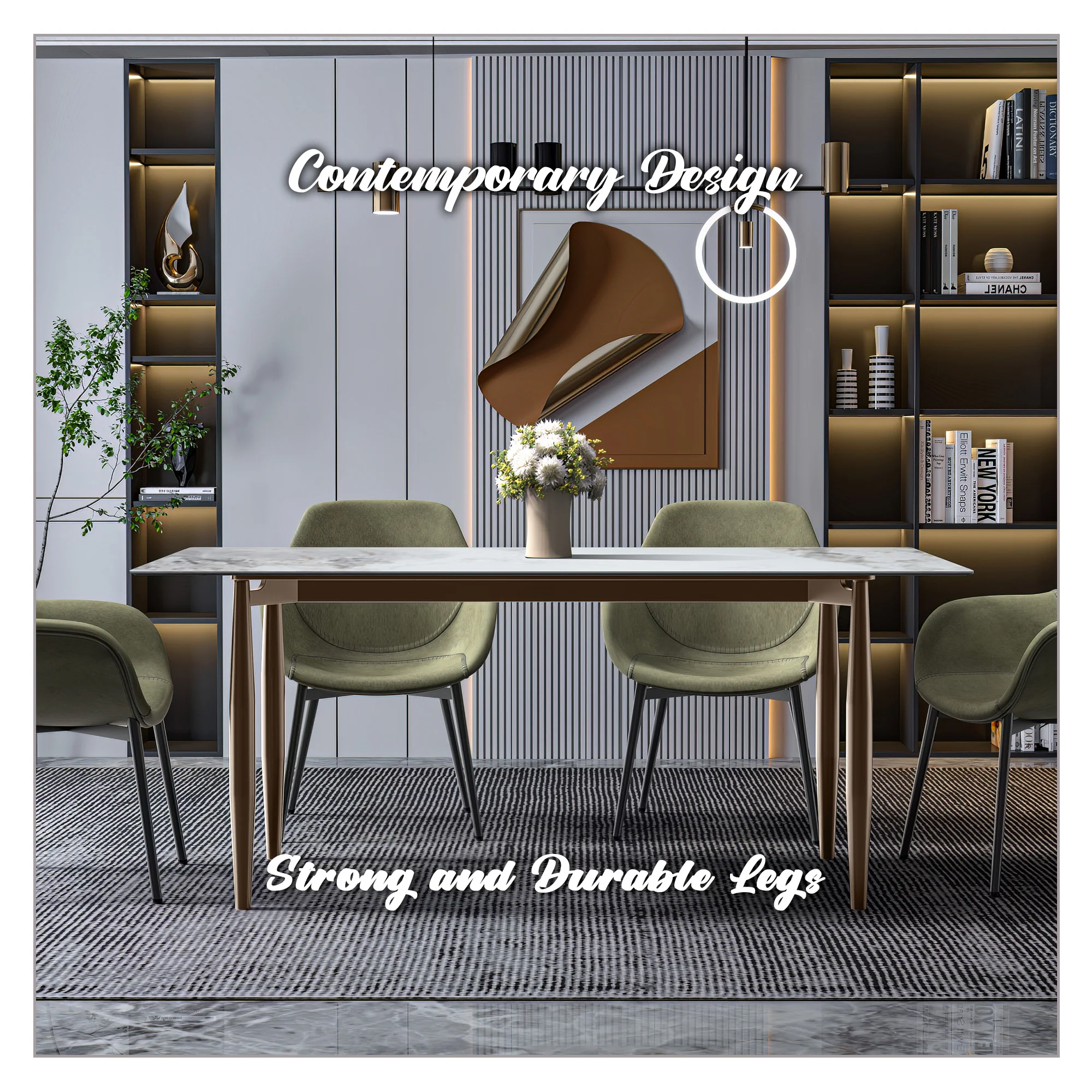 Zinti Series Modern Dining Table Bronze Base, With 71" Medium Grey Sintered Stone Top