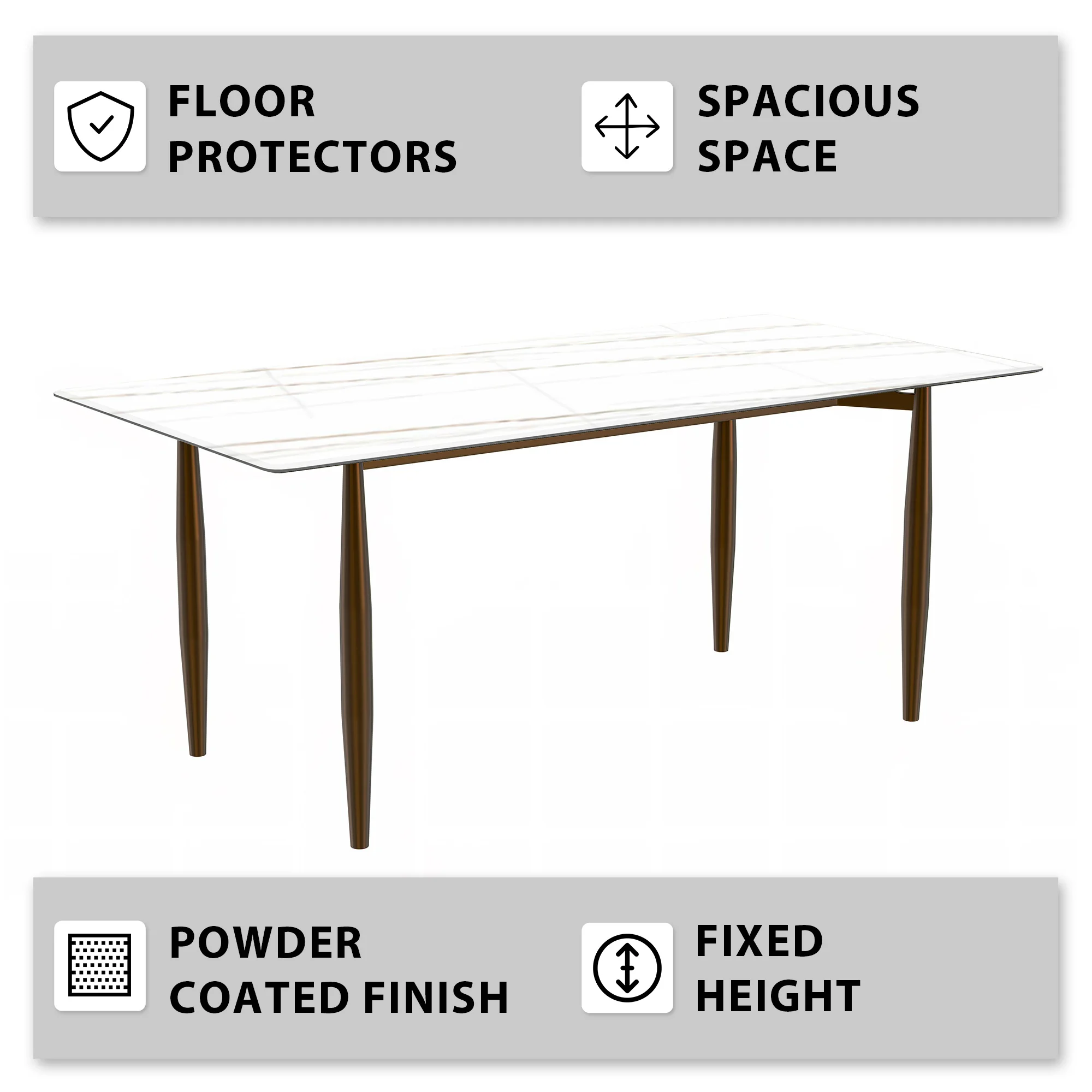 Zinti Series Modern Dining Table Bronze Base, With 71" White/Gold Sintered Stone Top