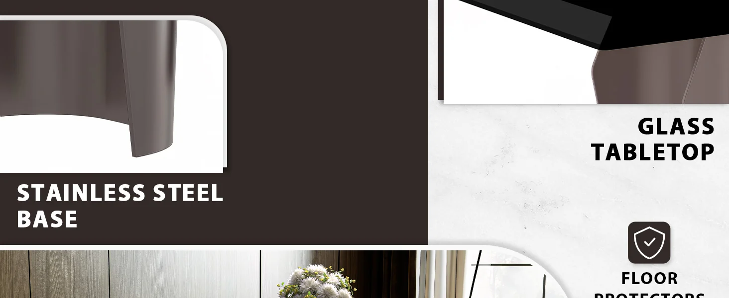 Zelan Series Modern Dining Table Champagne Gold Stainless steel Base, With 55" Black Glass Top