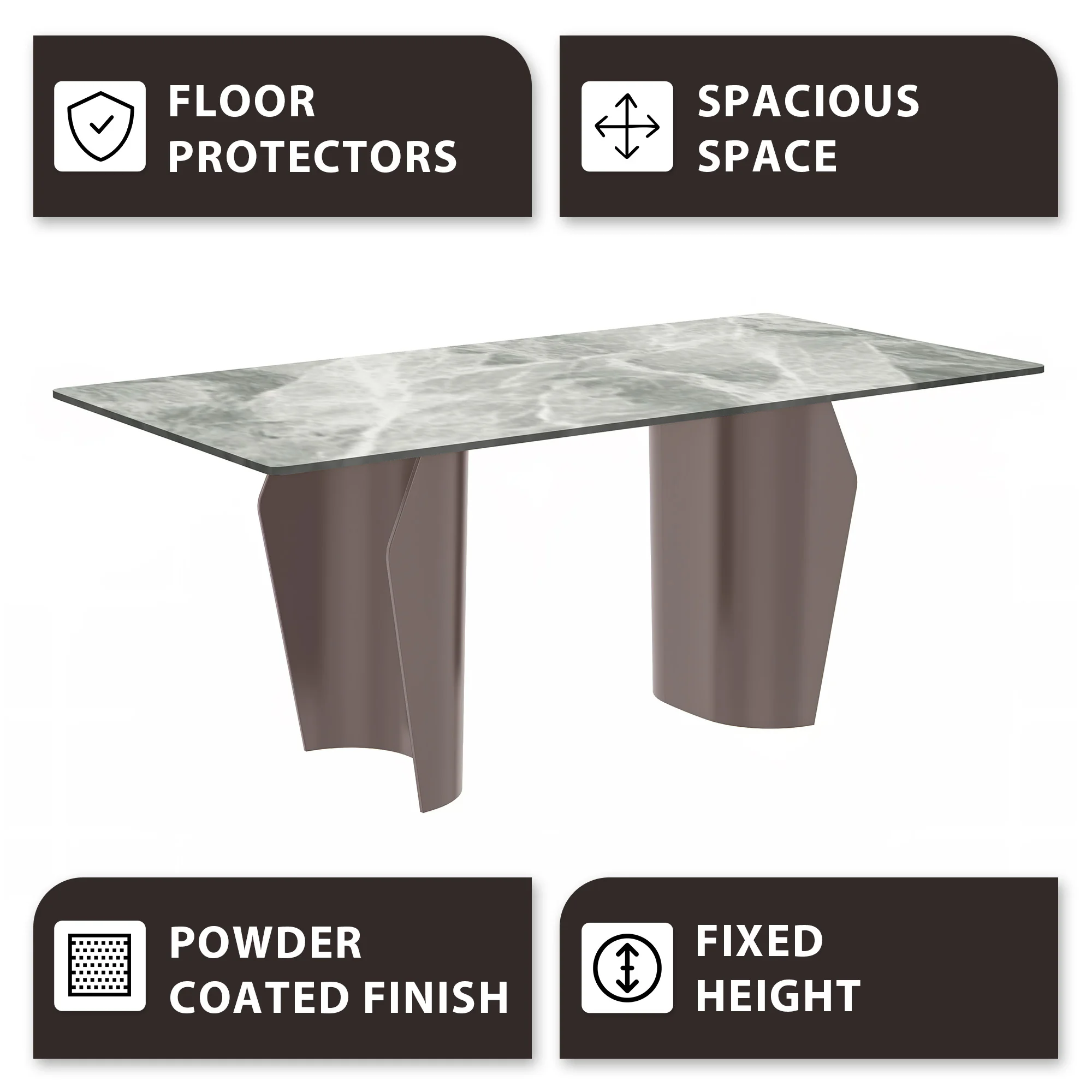 Zelan Series Modern Dining Table Champagne Gold Stainless steel Base, With 55" Light Grey Sintered Stone Top