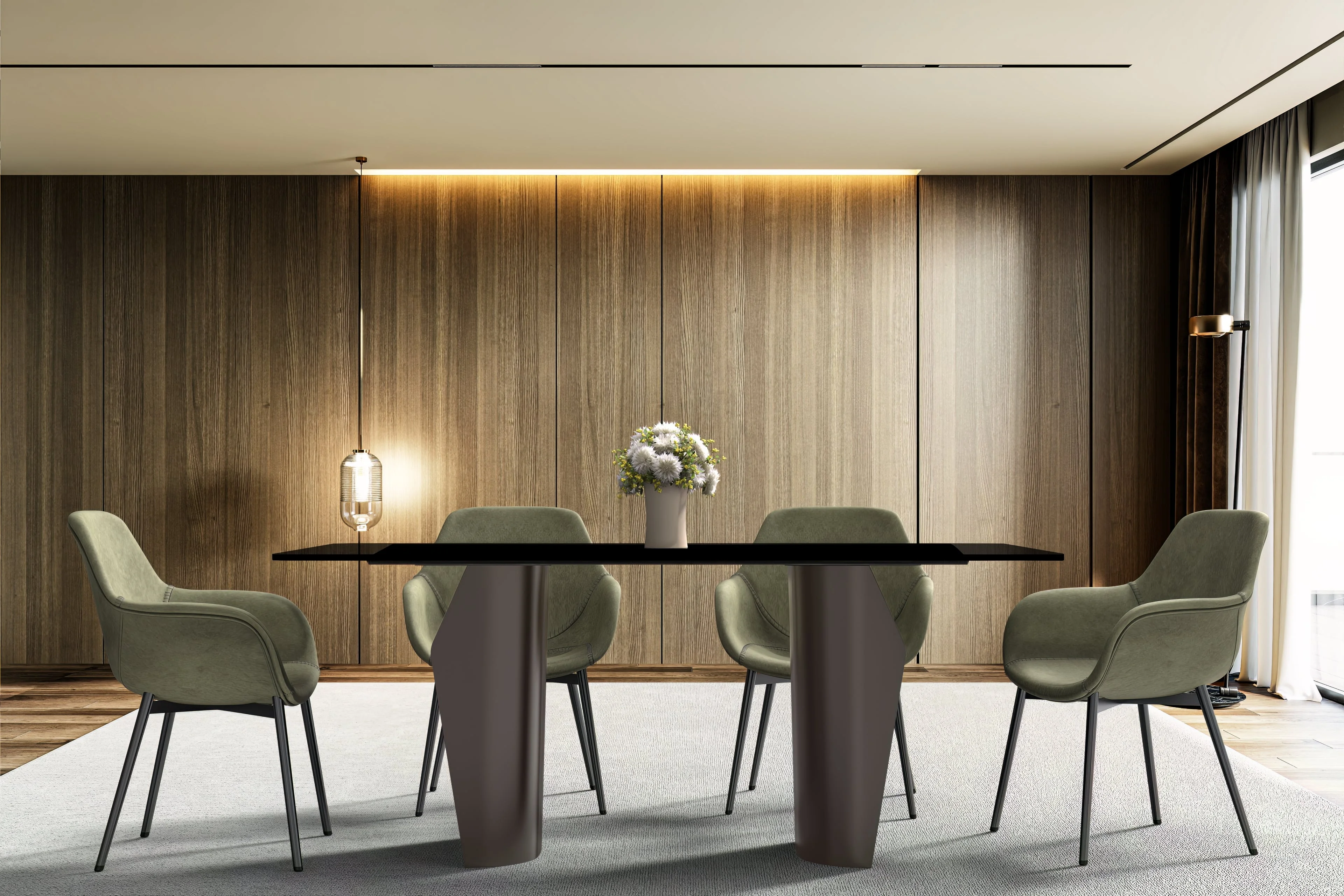 Zelan Series Modern Dining Table Champagne Gold Stainless steel Base, With 62" Black Glass Top