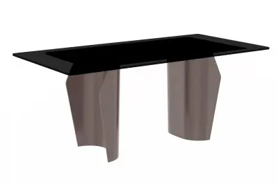 Zelan Series Modern Dining Table Champagne Gold Stainless steel Base, With 62" Black Glass Top