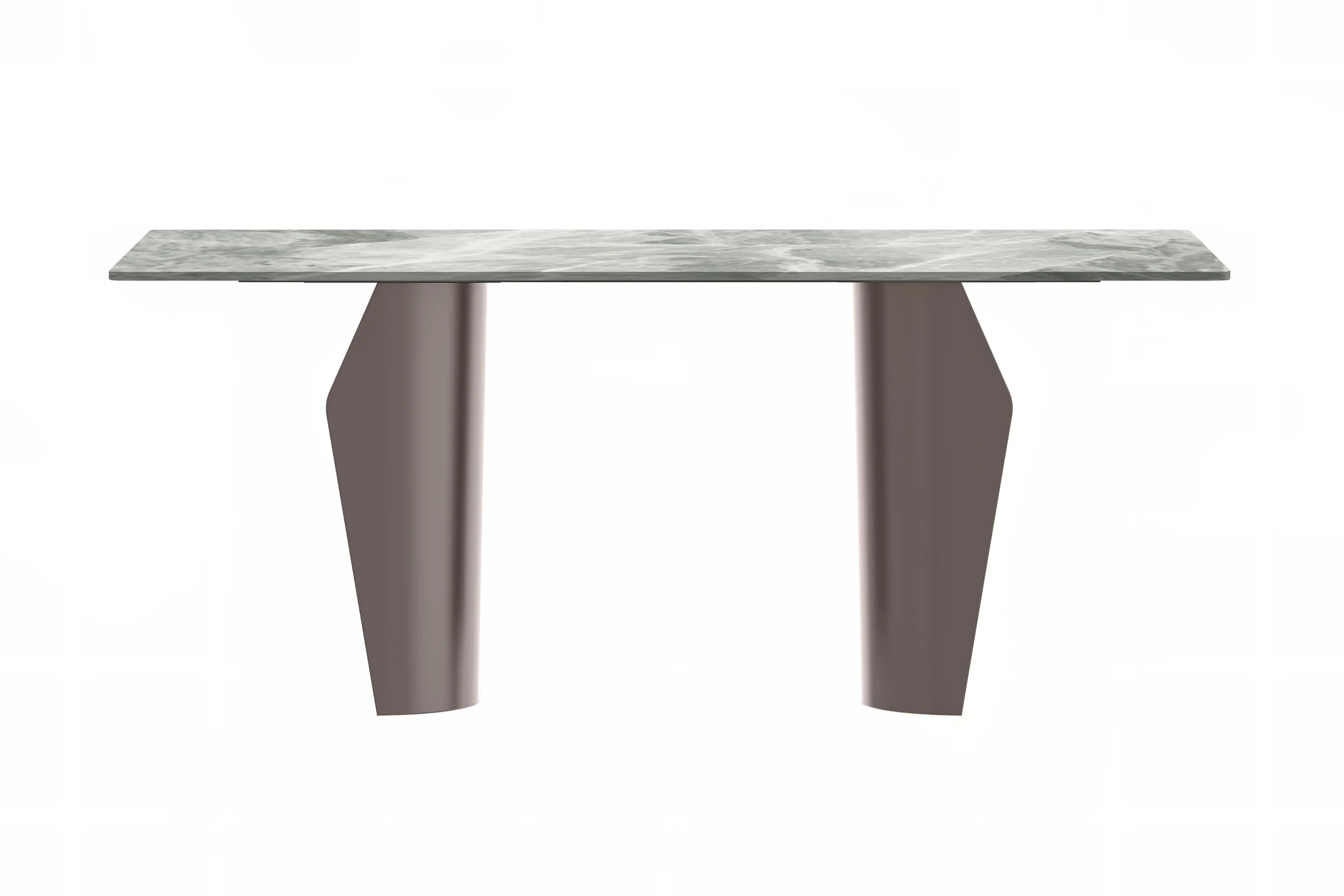 Zelan Series Modern Dining Table Champagne Gold Stainless steel Base, With 62" Light Grey Sintered Stone Top