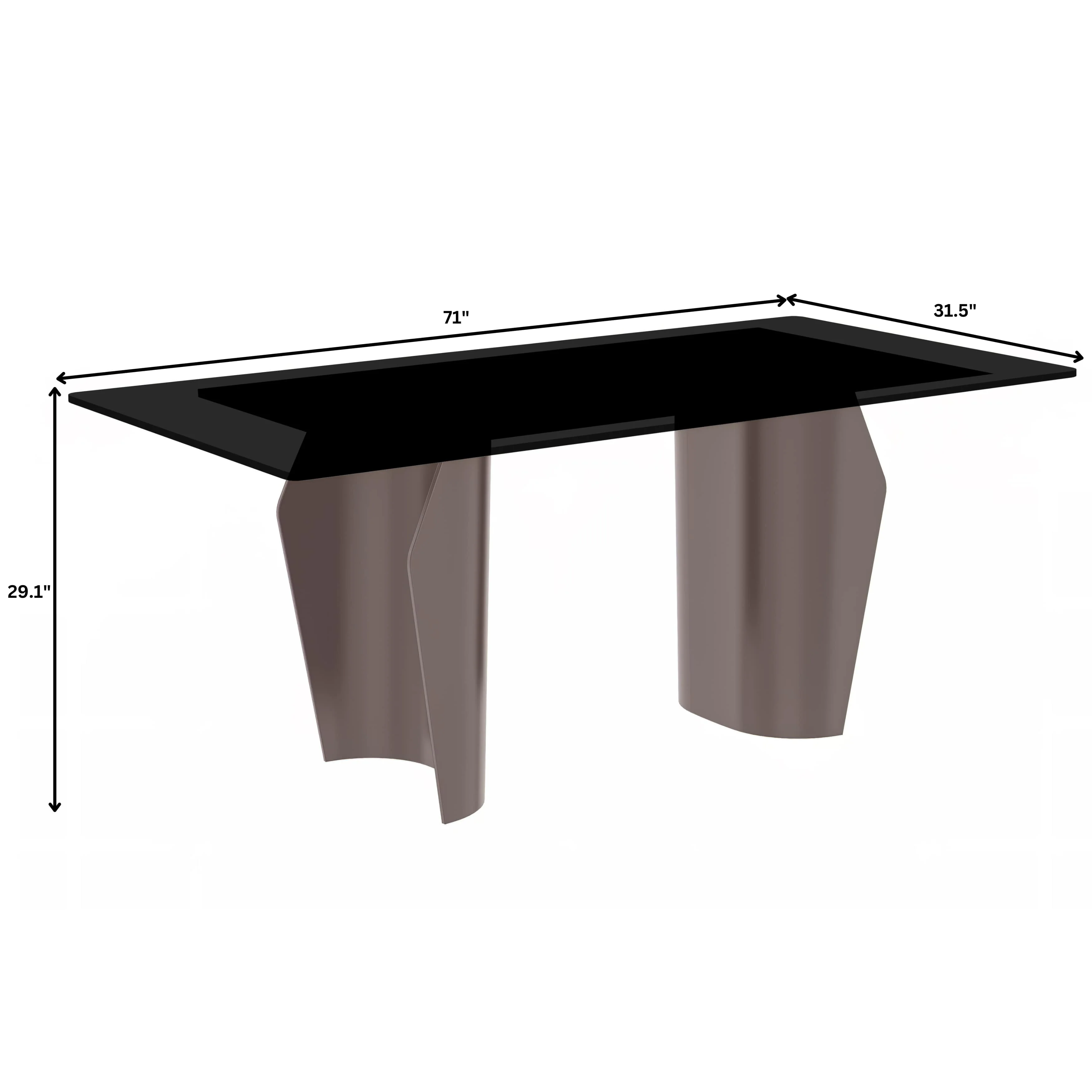 Zelan Series Modern Dining Table Champagne Gold Stainless steel Base, With 71" Black Glass Top