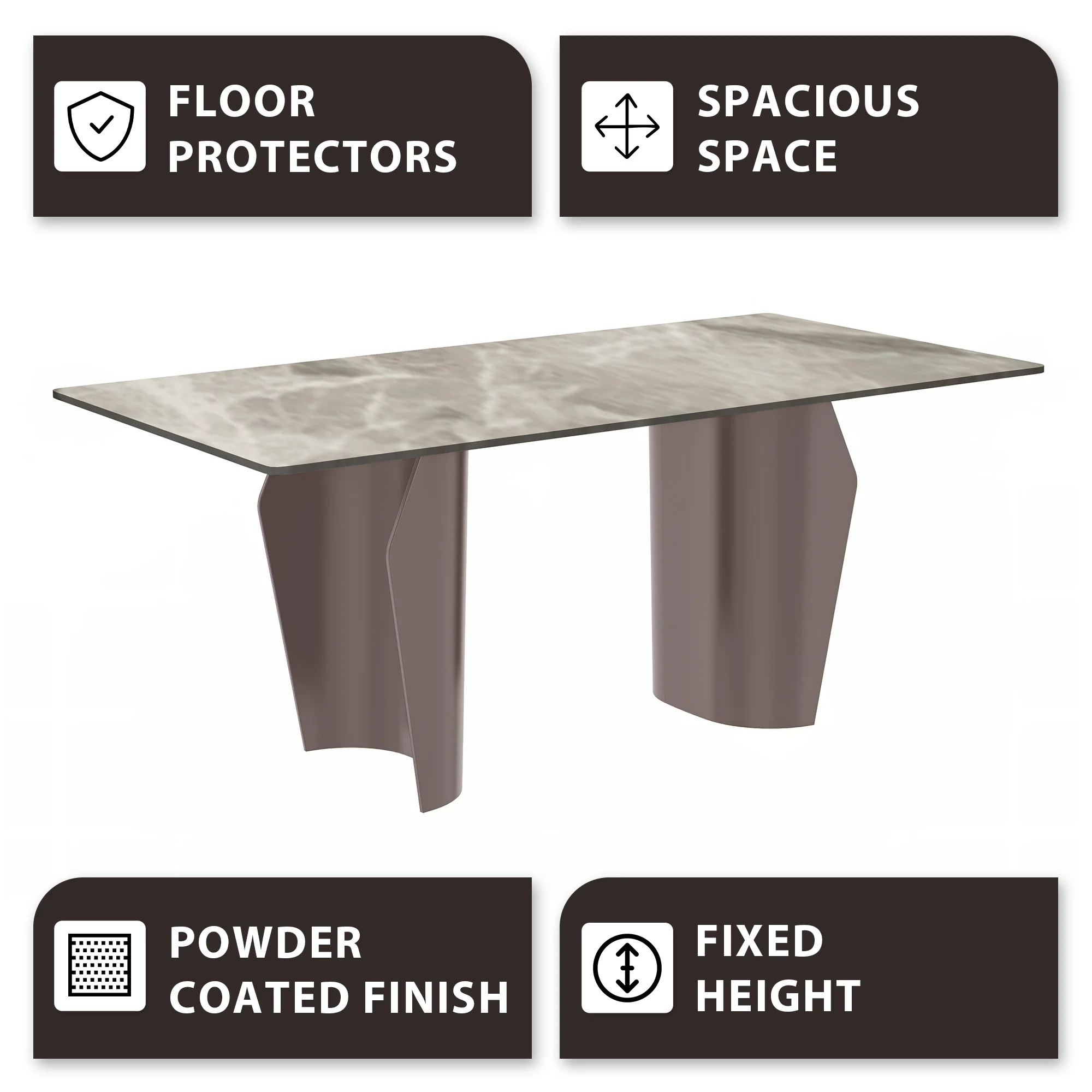Zelan Series Modern Dining Table Champagne Gold Stainless steel Base, With 71" Deep Grey Sintered Stone Top