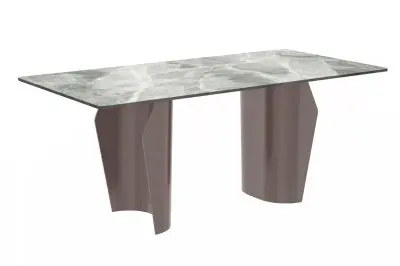 Zelan Series Modern Dining Table Champagne Gold Stainless steel Base, With 71" Light Grey Sintered Stone Top