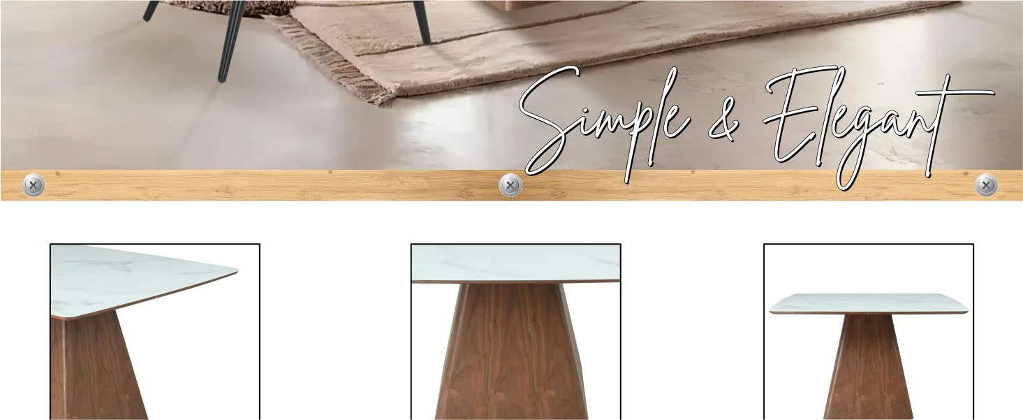 Zephry Collection Modern Dining Wooden Square Dining Table Walnut With Marbled Top