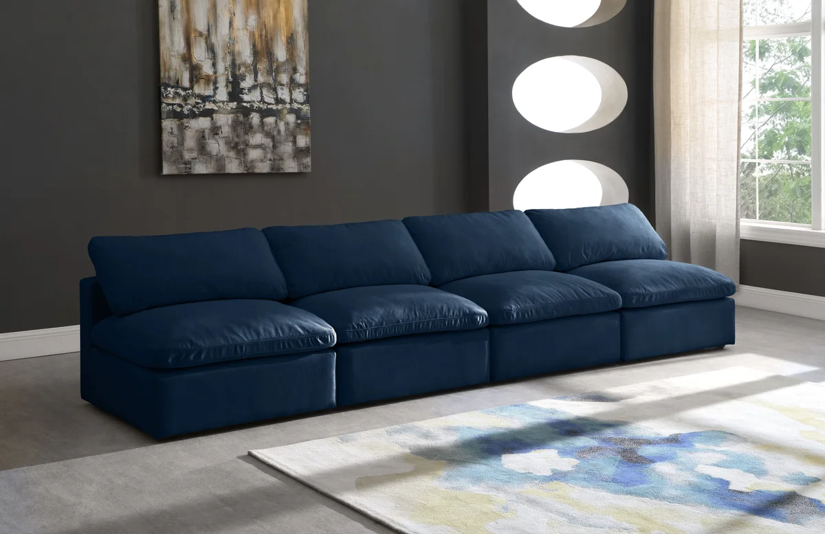 Plush - 4 Seat Modular Armless Sofa - Navy - View 2