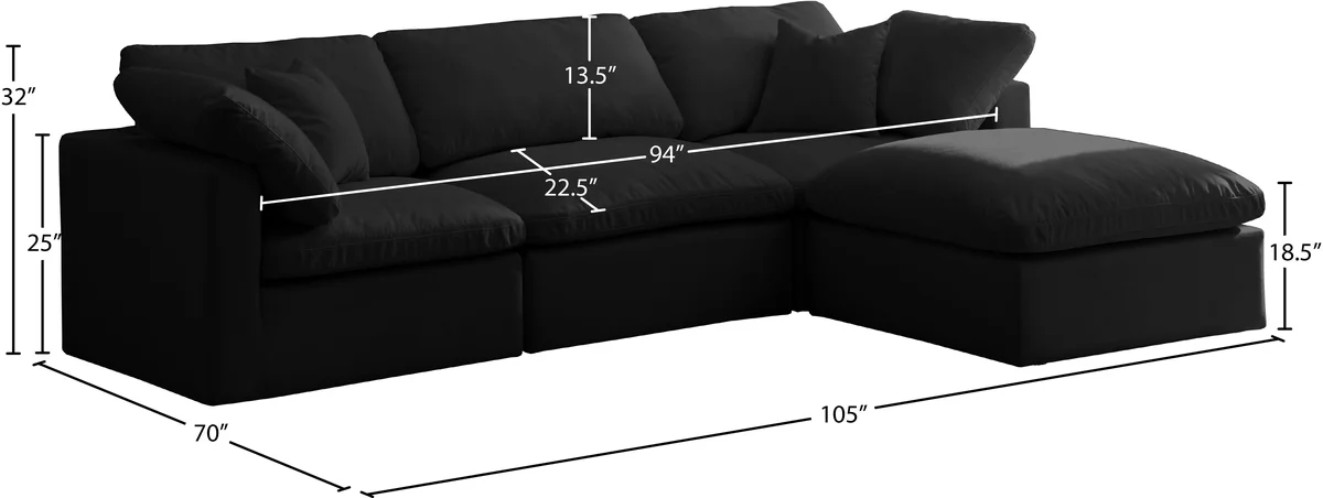 Plush - 4 Piece Modular Sectional With Chaise - Black