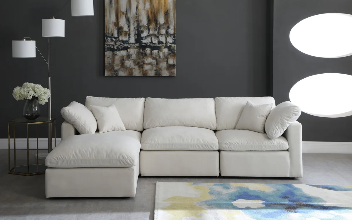 Plush - 4 Piece Modular Sectional With Chaise - Cream