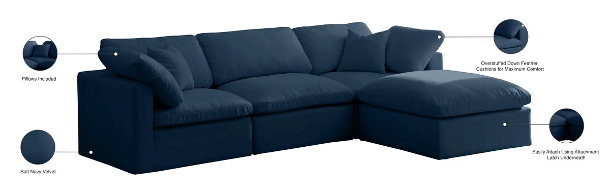 Plush - 4 Piece Modular Sectional With Chaise - Navy