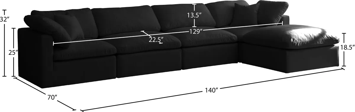 Plush - 5 Piece Modular Sectional With Chaise - Black