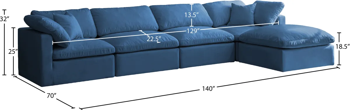 Plush - 5 Piece Modular Sectional With Chaise - Navy