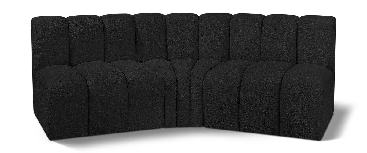 Arc - Boucle Fabric 3 Piece Modular Corner Sofa - Black