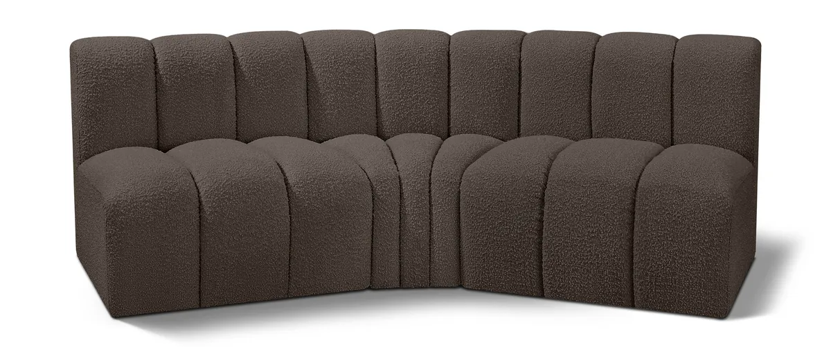 Arc - Boucle Fabric 3 Piece Modular Corner Sofa - Brown