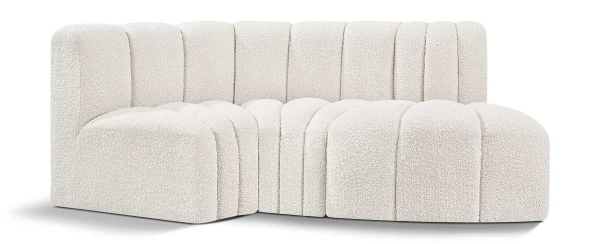 Arc - Boucle Fabric 3 Piece Modular L-Shaped Sofa - Cream
