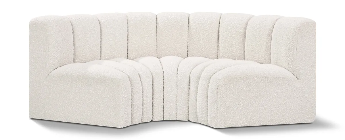 Arc - Boucle Fabric 3 Piece Modular U-Shaped Sofa - Cream