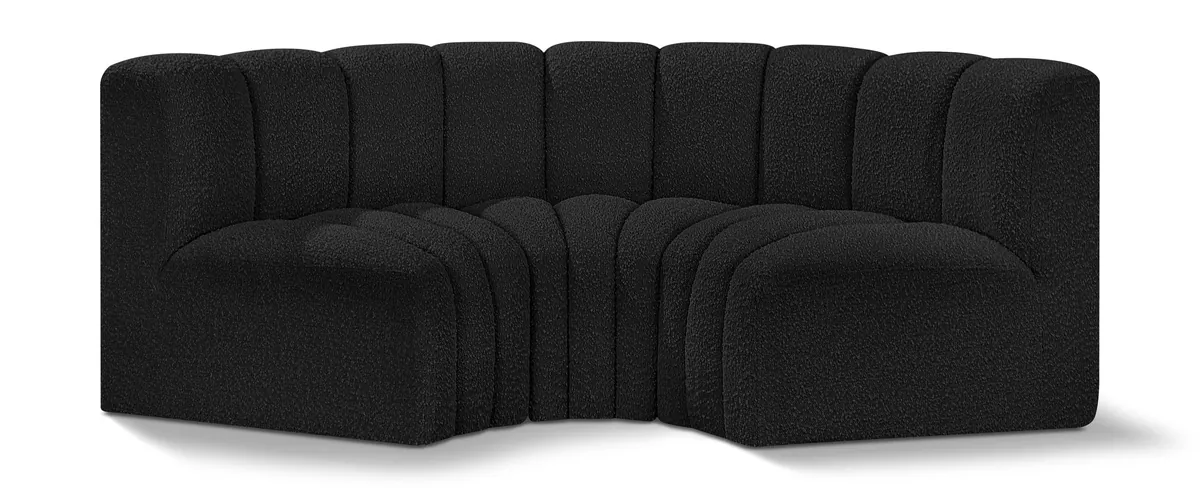 Arc - Boucle Fabric 3 Piece Modular U-Shaped Sofa - Black