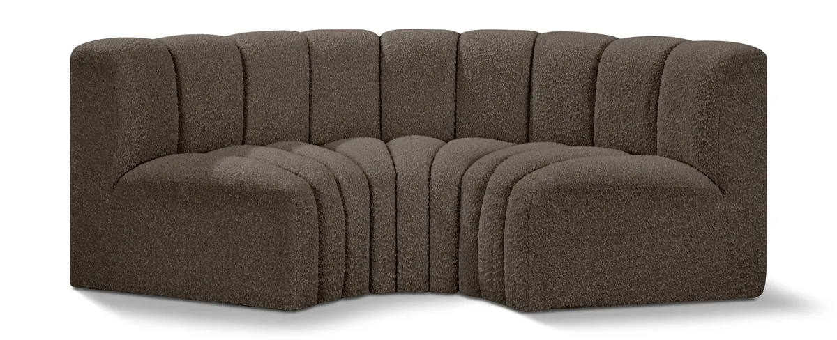 Arc - Boucle Fabric 3 Piece Modular U-Shaped Sofa - Brown