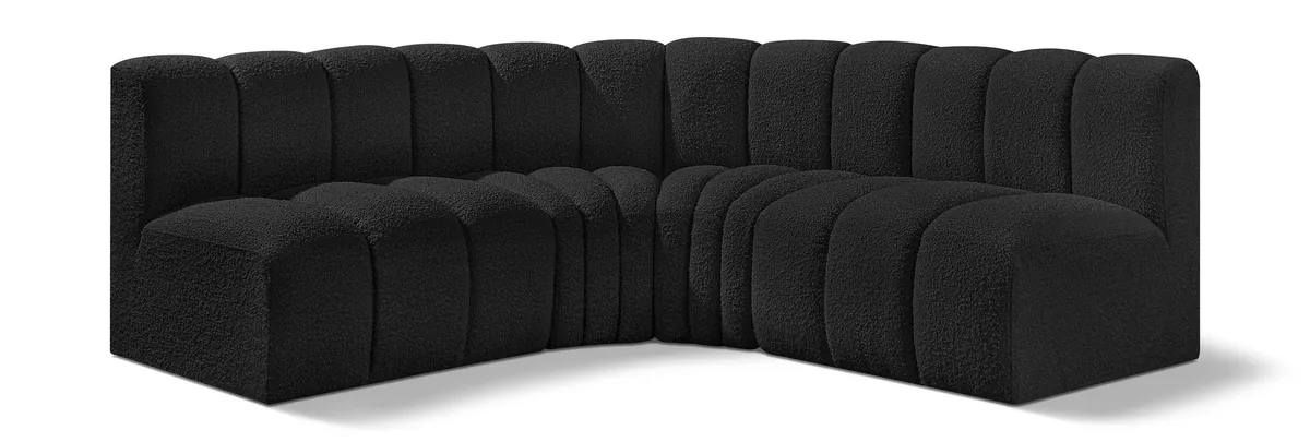 Arc - Boucle Fabric 4 Piece Corner Modular Sofa - Black