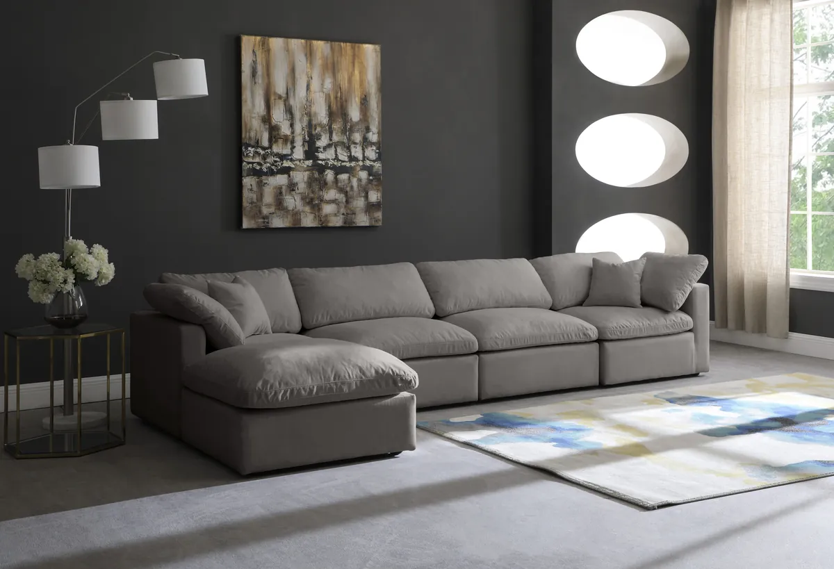 Plush - 5 Piece Modular Sectional With Chaise - Gray