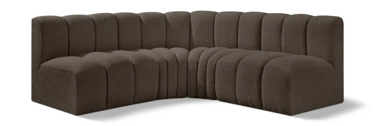 Arc - Boucle Fabric 4 Piece Corner Modular Sofa - Brown