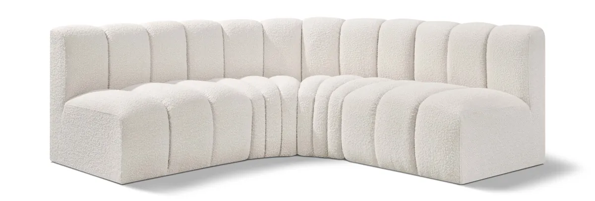 Arc - Boucle Fabric 4 Piece Corner Modular Sofa - Cream