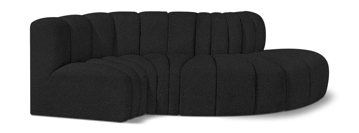Arc - Boucle Fabric 4 Piece L-Shaped Modular Sofa - Black