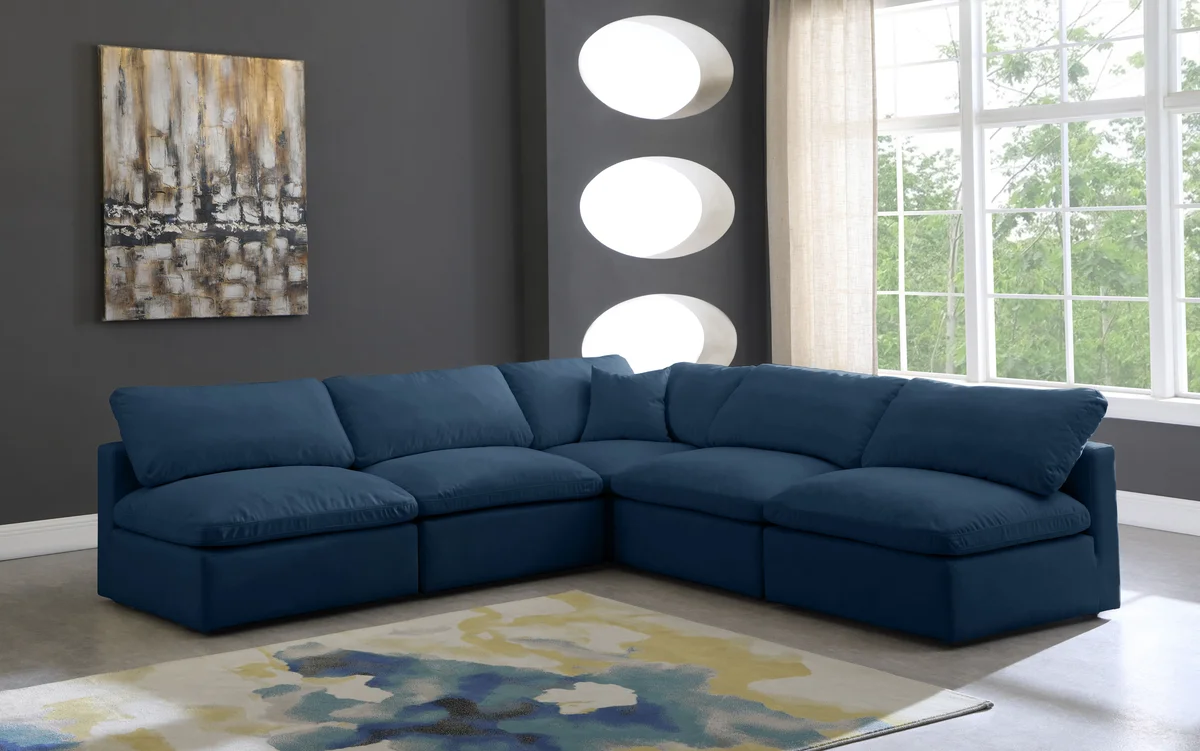 Plush - 5 Piece Modular Corner Armless Sectional - Navy - View 2
