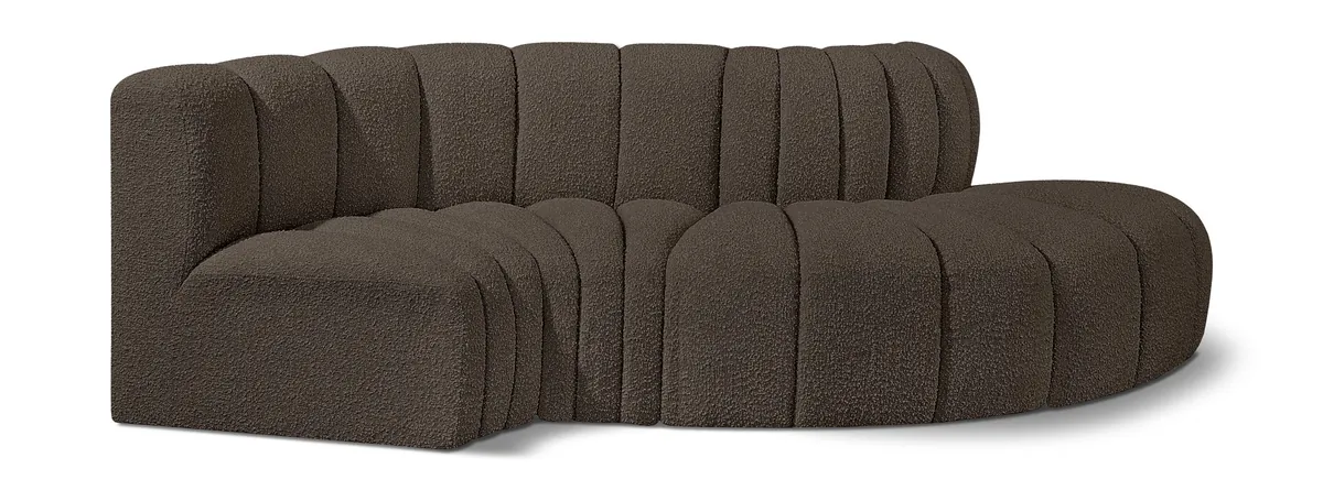 Arc - Boucle Fabric 4 Piece L-Shaped Modular Sofa - Brown