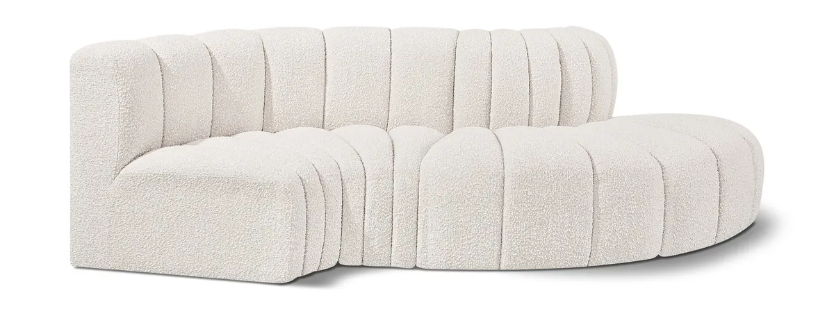 Arc - Boucle Fabric 4 Piece L-Shaped Modular Sofa - Cream