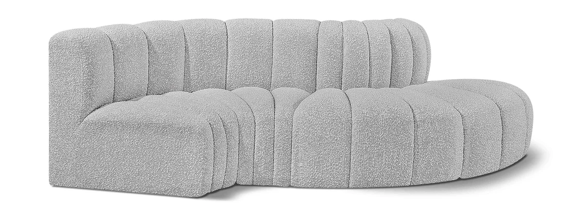 Arc - Boucle Fabric 4 Piece L-Shaped Modular Sofa - Gray