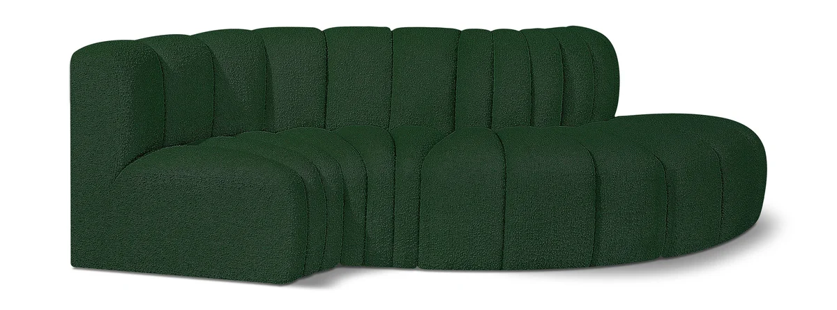 Arc - Boucle Fabric 4 Piece L-Shaped Modular Sofa - Green