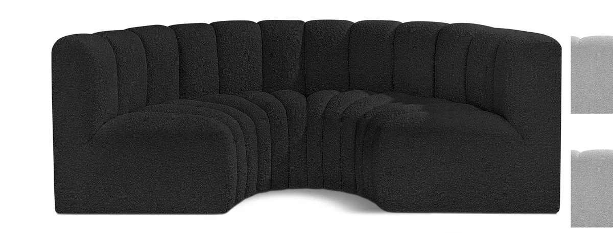 Arc - Boucle Fabric 4 Piece U-Shaped Modular Sofa - Black