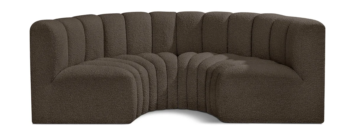 Arc - Boucle Fabric 4 Piece U-Shaped Modular Sofa - Brown